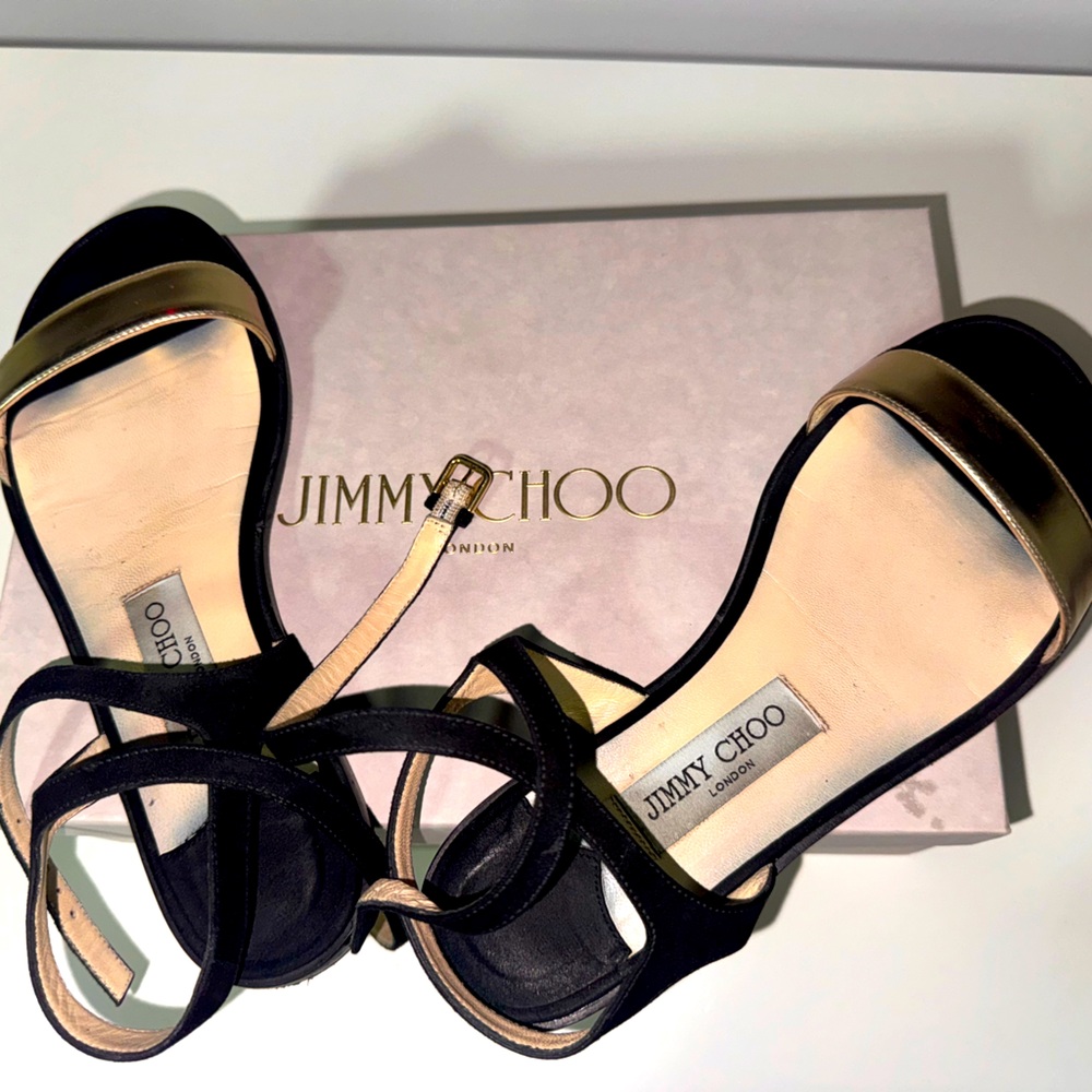 Jimmy choo marine flat black/dore sandals